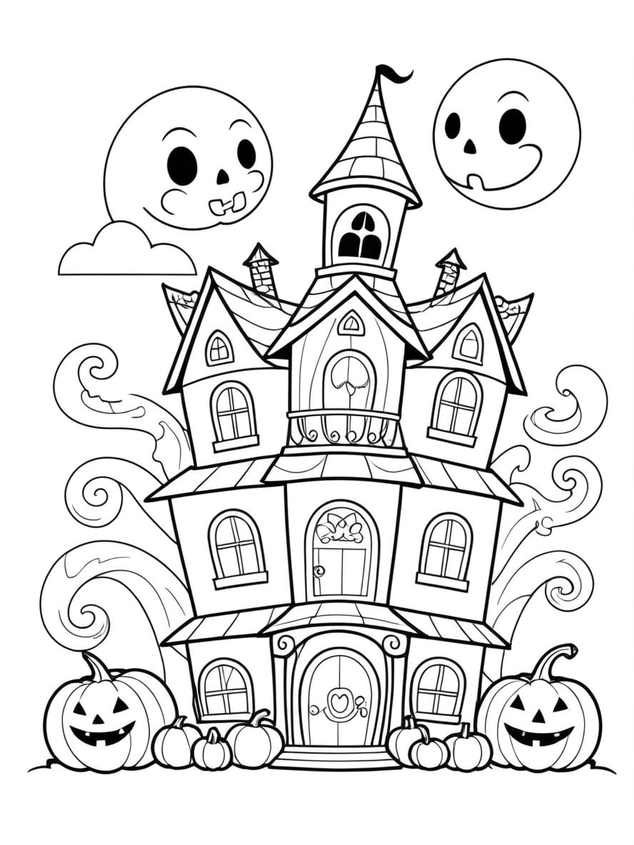 Coloriage Magique Halloween Chateau Hante Gratuit