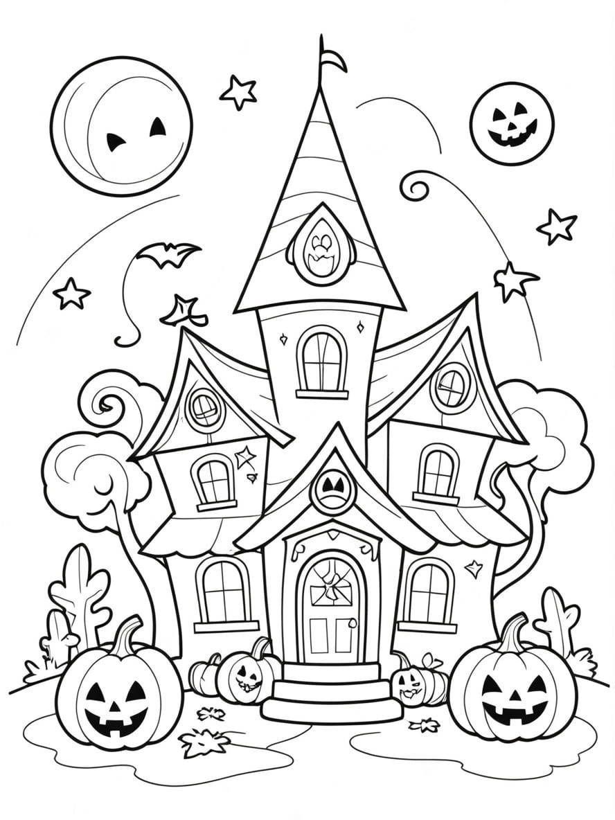 Coloriage Magique Halloween Chateau Hante