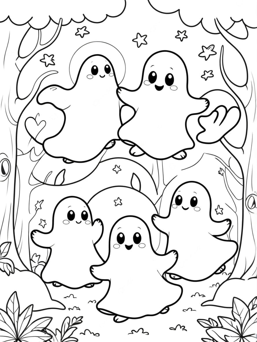 Coloriage Magique Halloween Et Ami Hante Gratuit