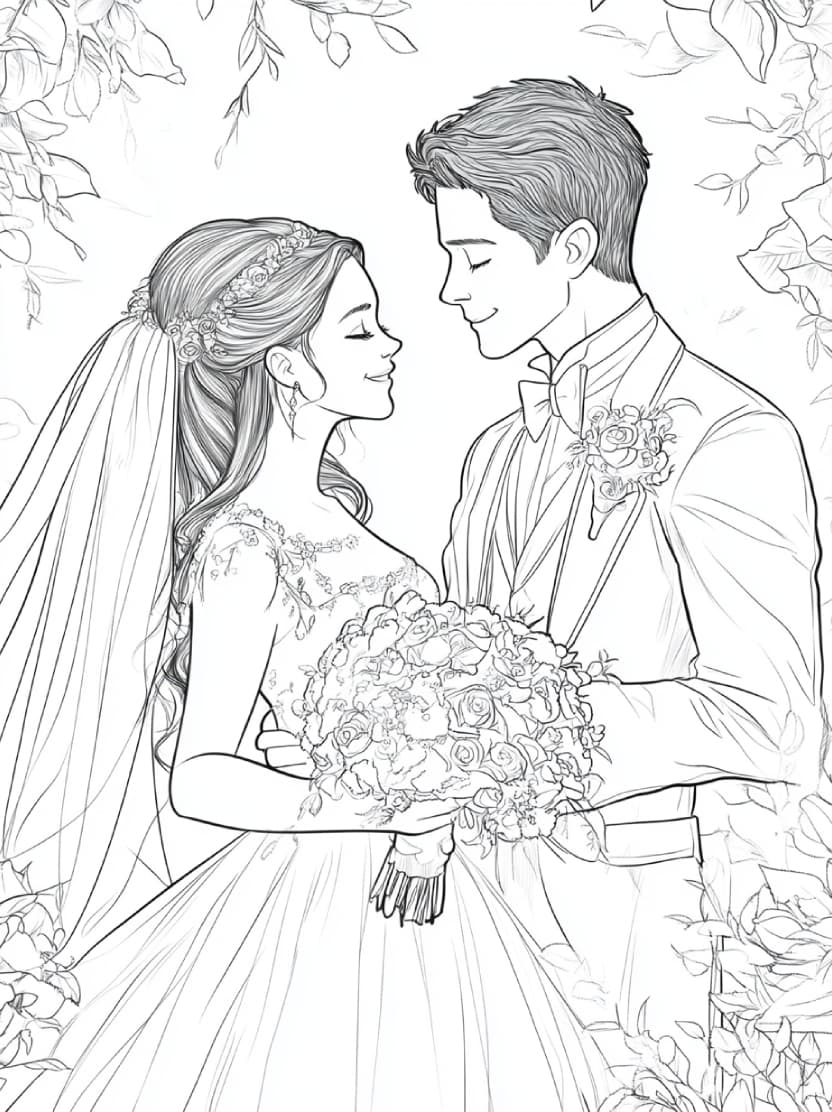 Coloriage Mariage Artistique Gratuit