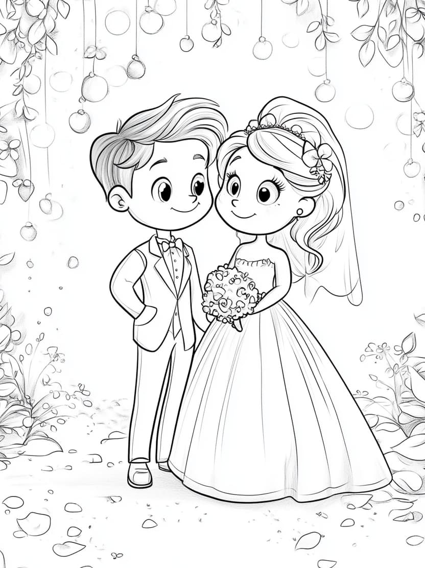 Coloriage Mariage Artistique Pour Enfant