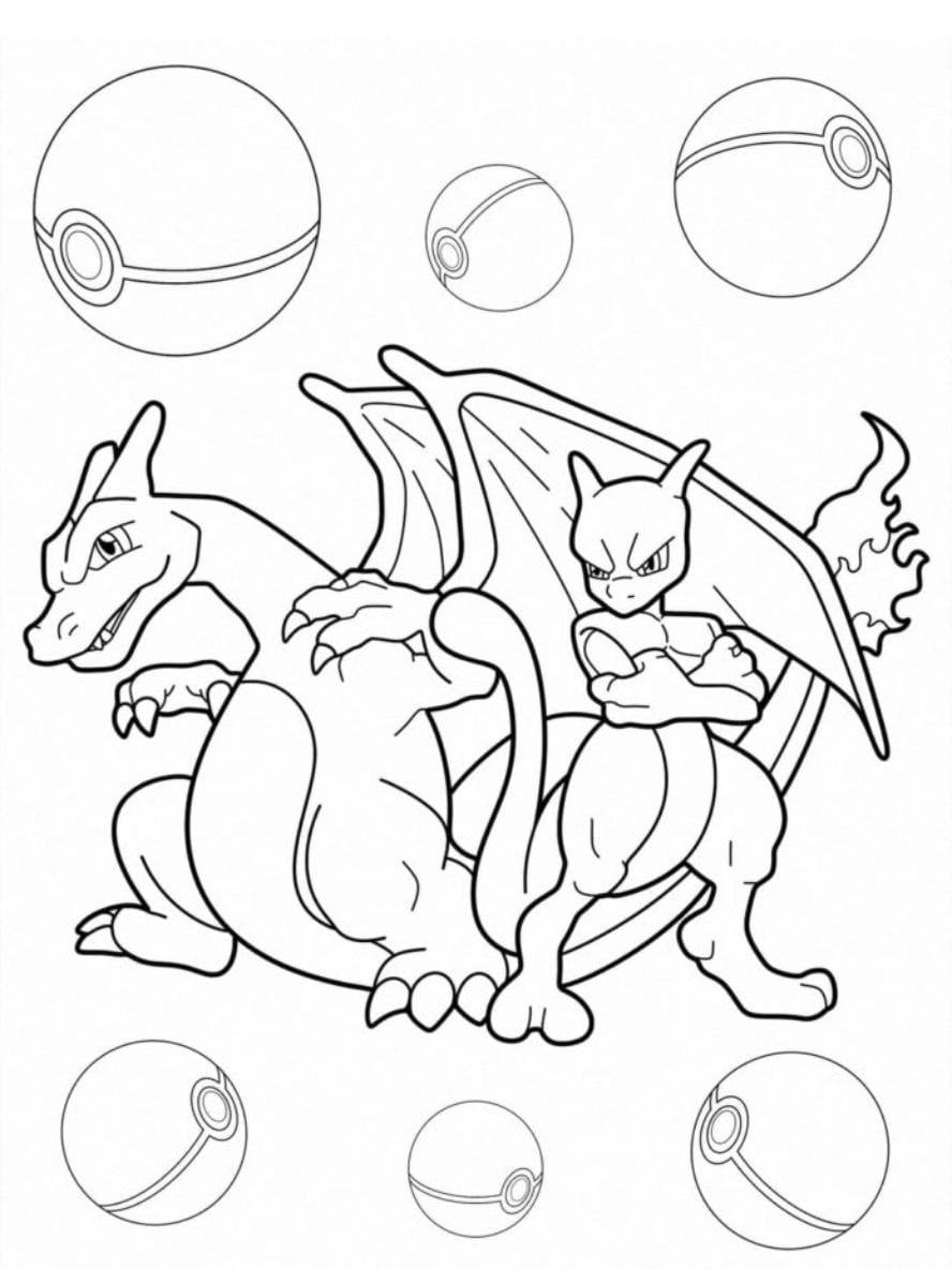 Coloriage Mewtwo A Cote Du Dragon