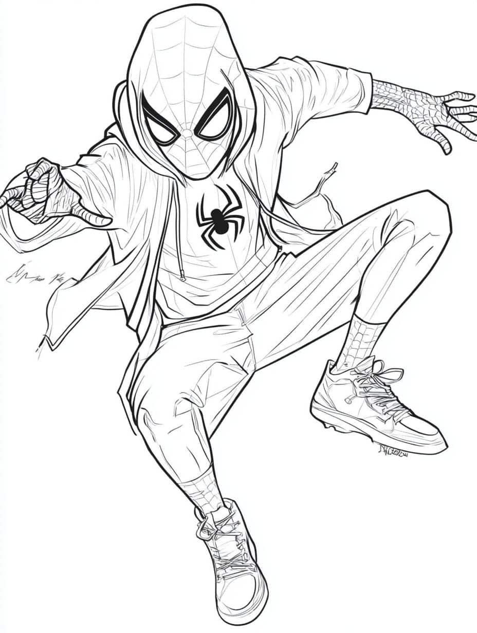 Coloriage Miles Morales En Train De Sauter