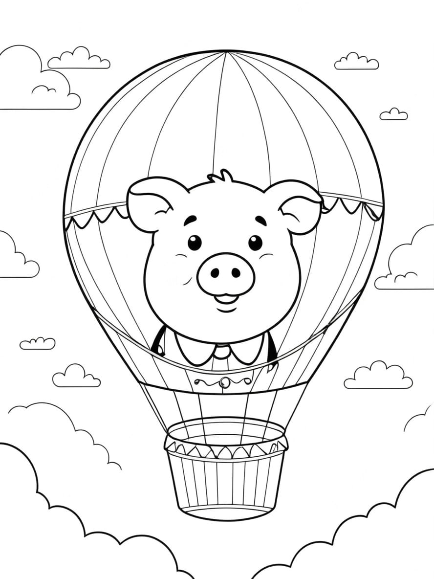 Coloriage Montgolfiere Cochon