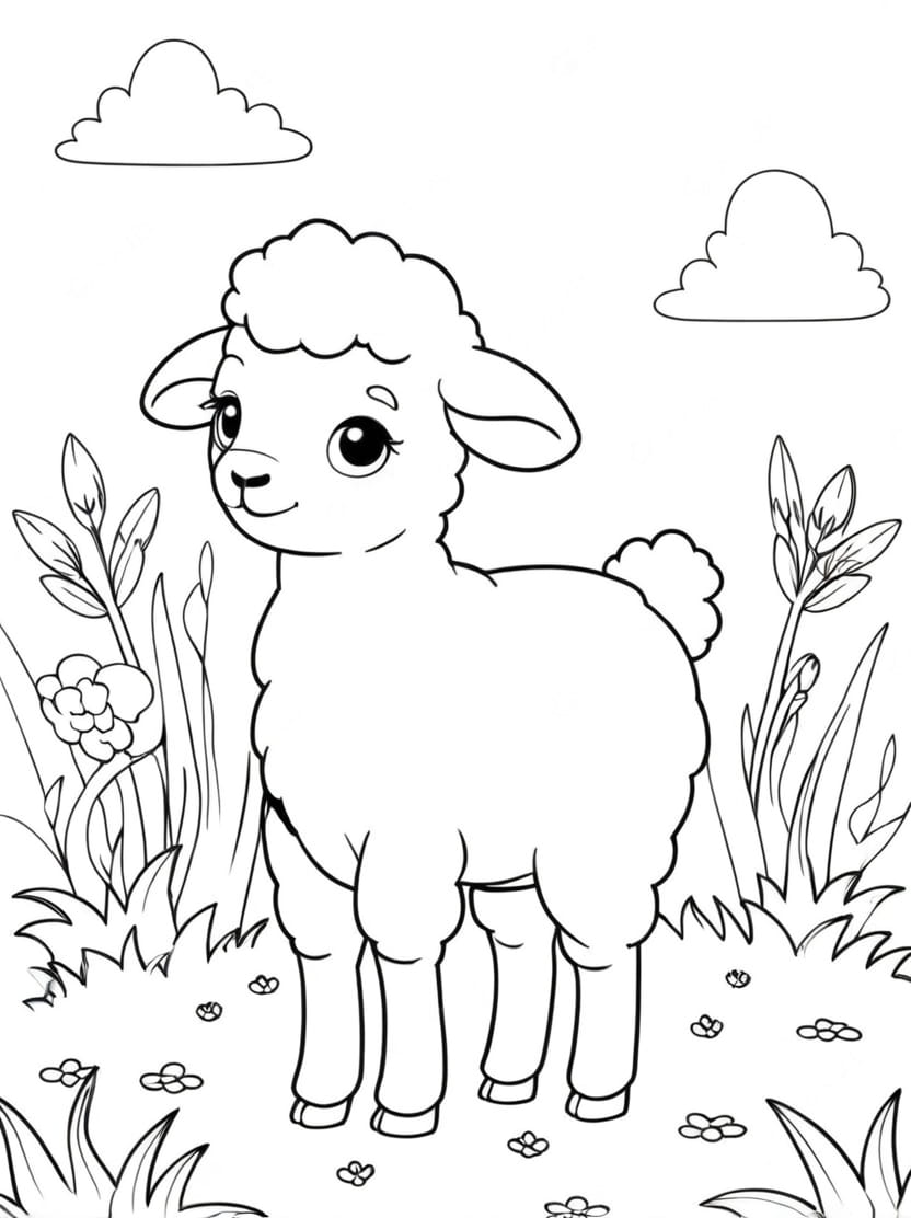 Coloriage Mouton Et Nuages Dans La Foret