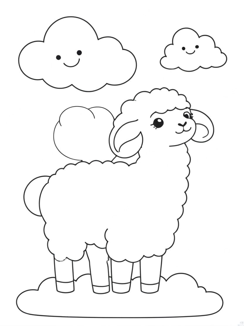 Coloriage Mouton Et Nuages Pour Enfant Gratuit