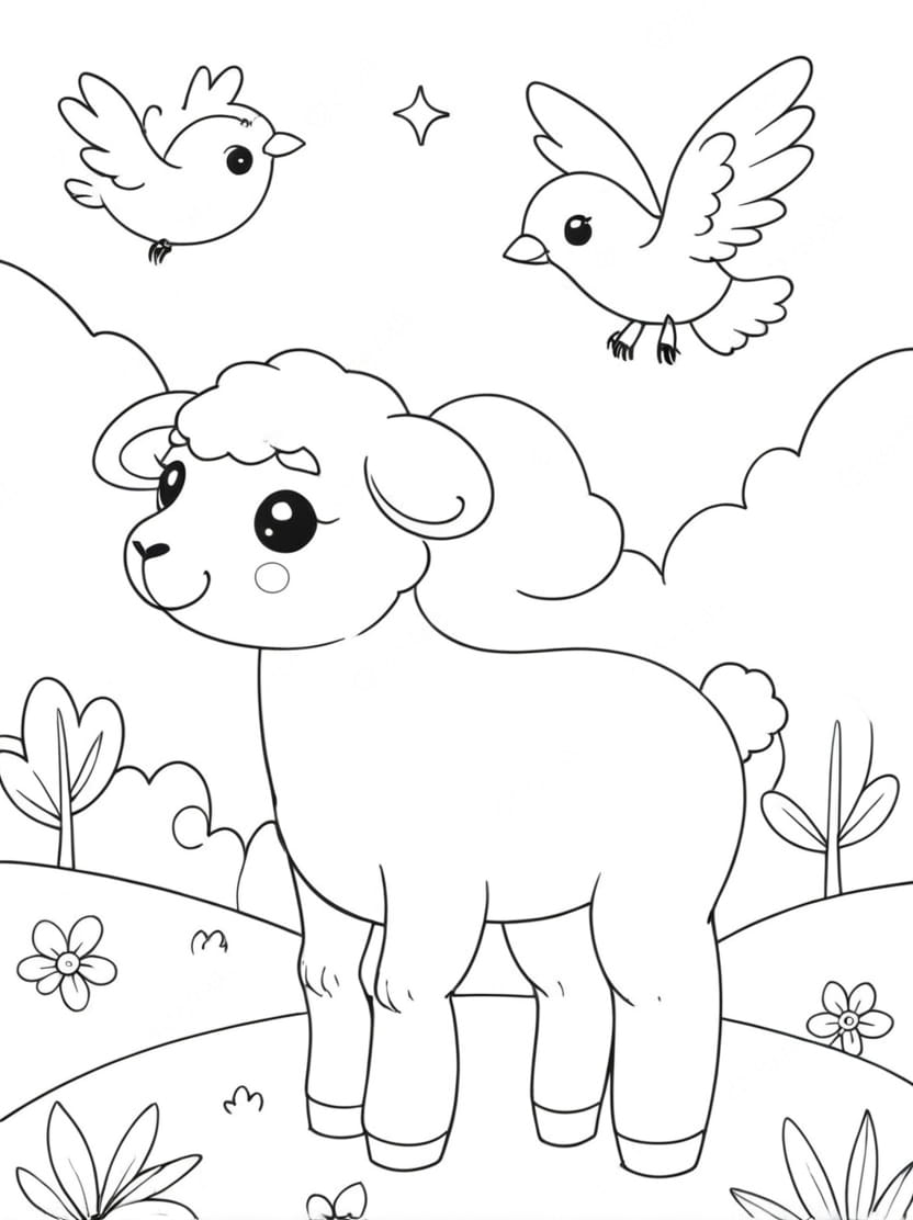 Coloriage Mouton Et Oiseau Gratuit