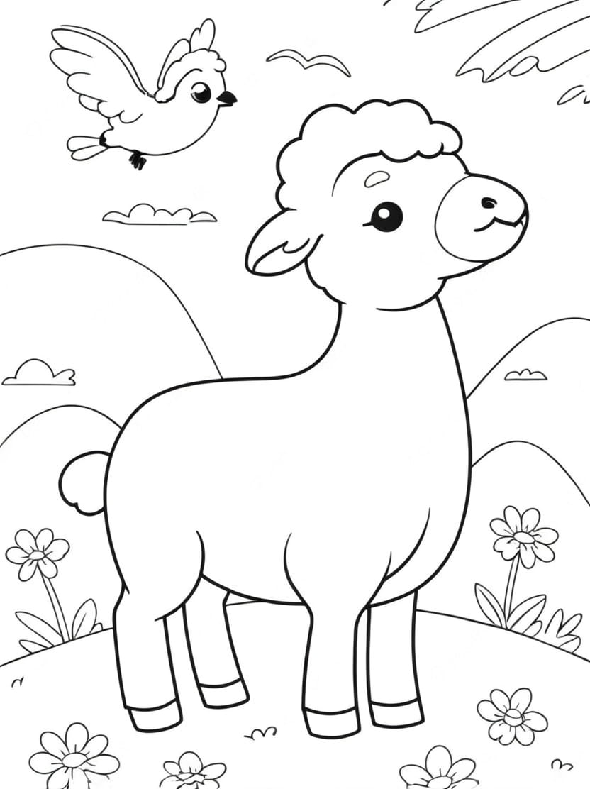 Coloriage Mouton Et Oiseau