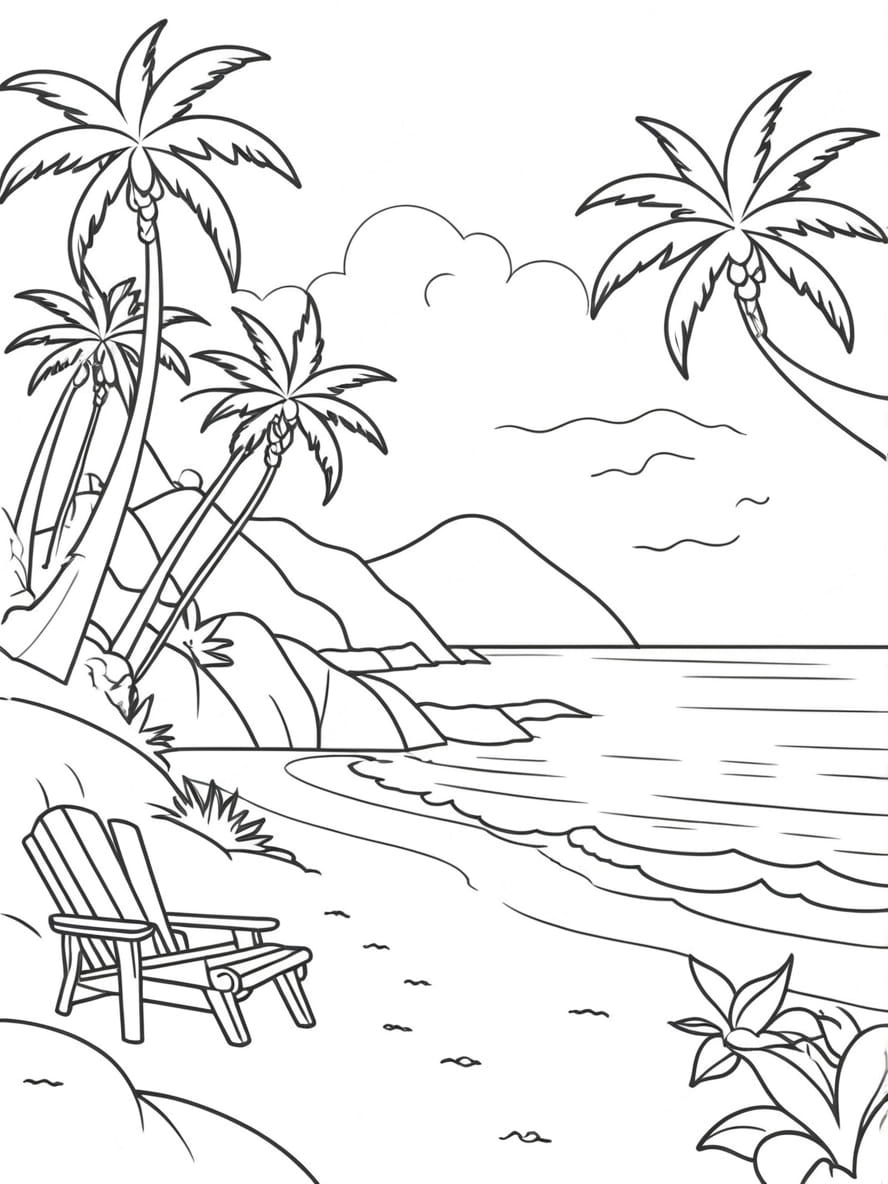 Coloriage Nature De Plage Tropicale