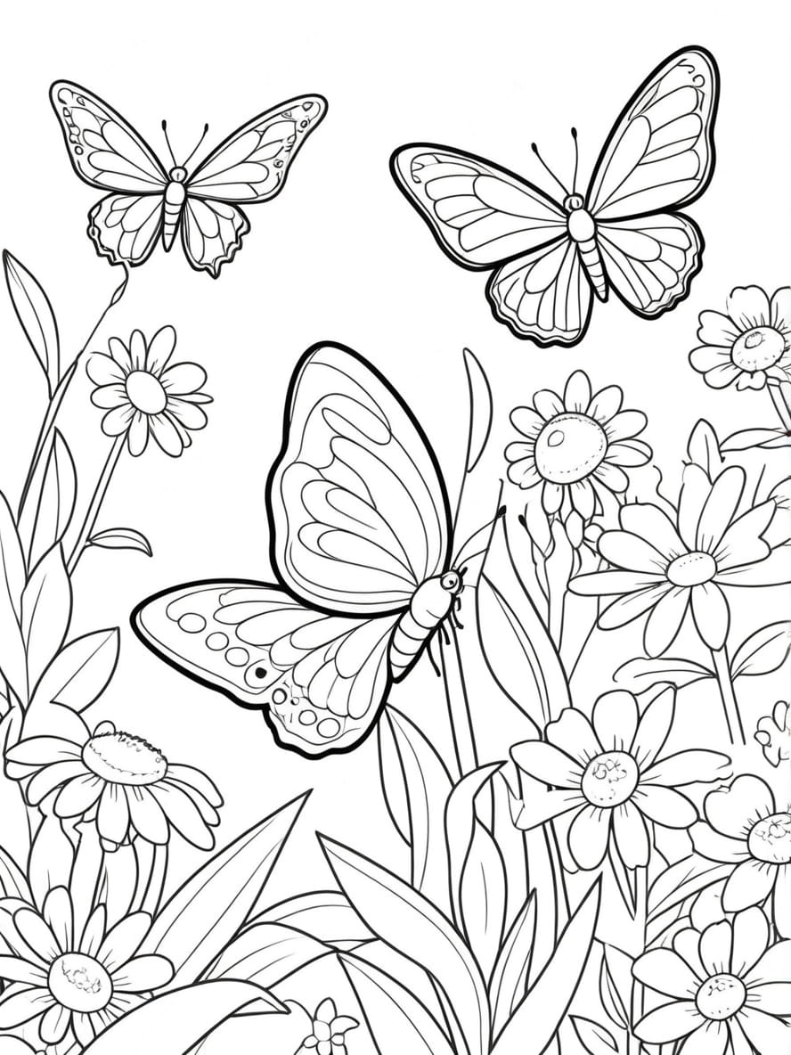 Coloriage Nature Du Jardin Des Papillons