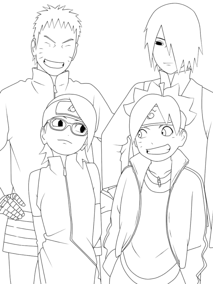 Coloriage Nauto Et Boruto Et Sarada Et Sasuke