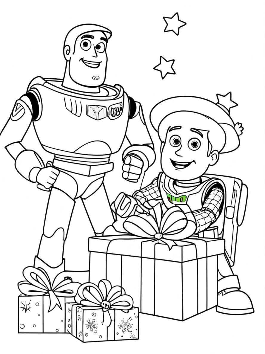 Coloriage Noel Disney Woody Et Buzz