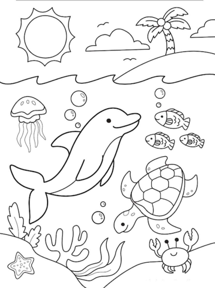 Coloriage Ocean Avec Creatures Marines