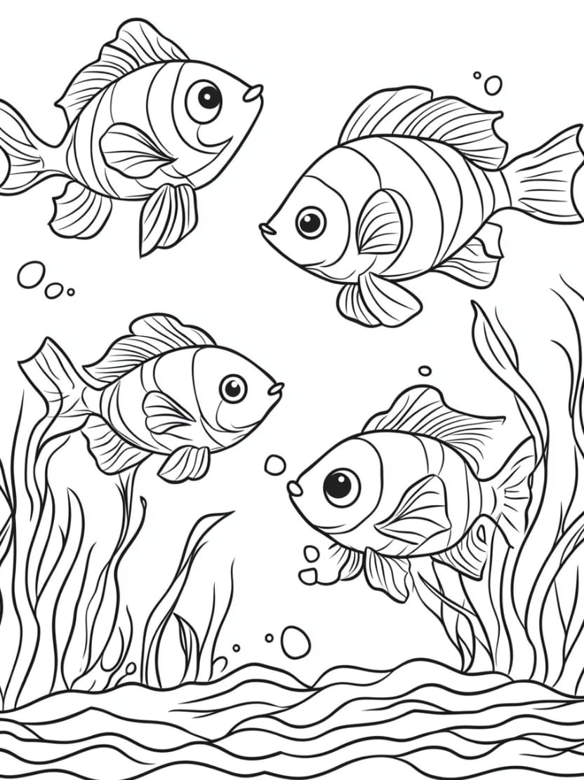 Coloriage Ocean Famille De Poissons Artistique