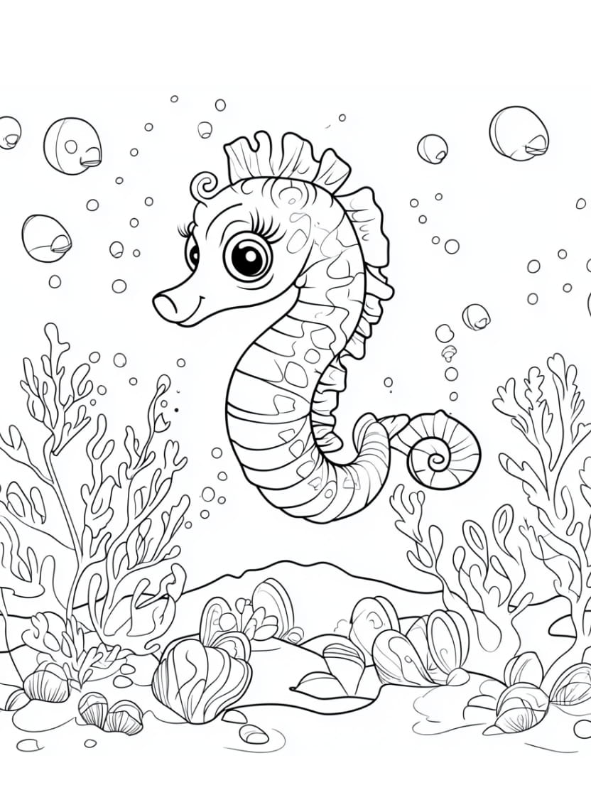 Coloriage Ocean Hippocampe Mignon