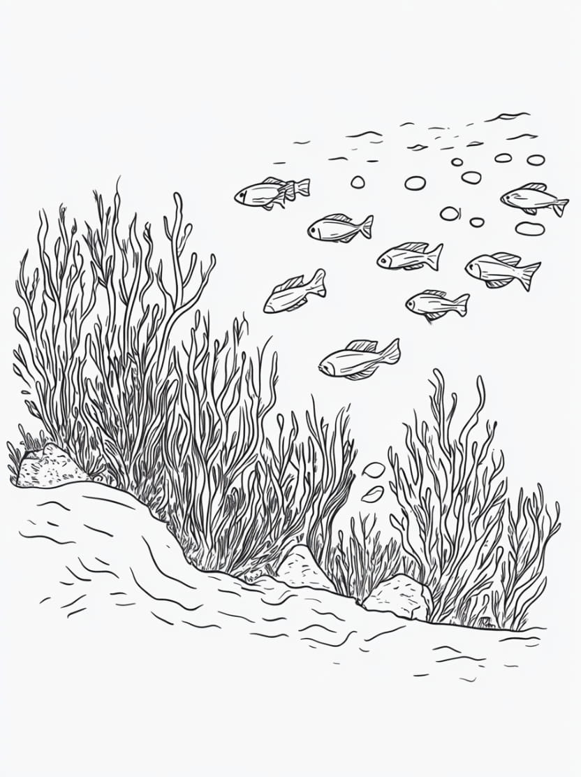 Coloriage Ocean Poissons Et Plantes Marines