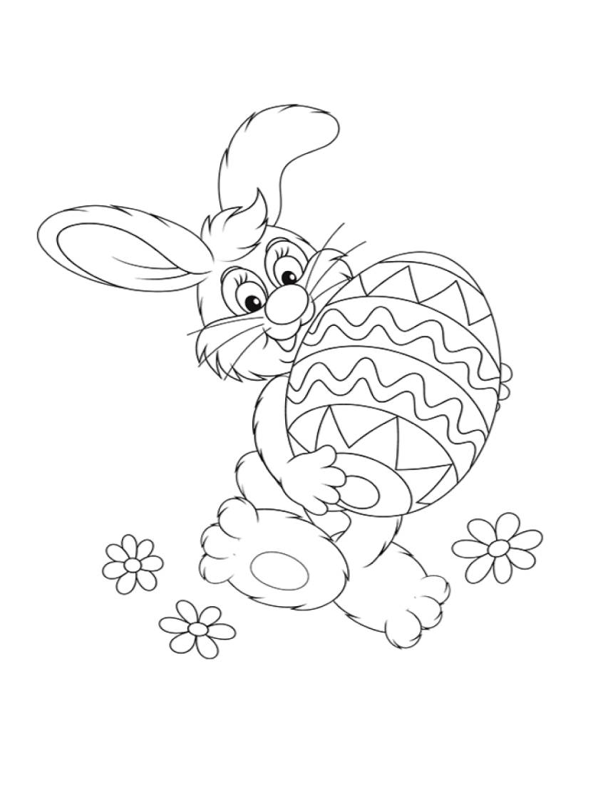 Coloriage Oeuf De Paques Avec Lapin Et Fleurs