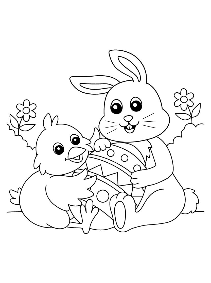 Coloriage Oeuf De Paques Et Famille Lapin