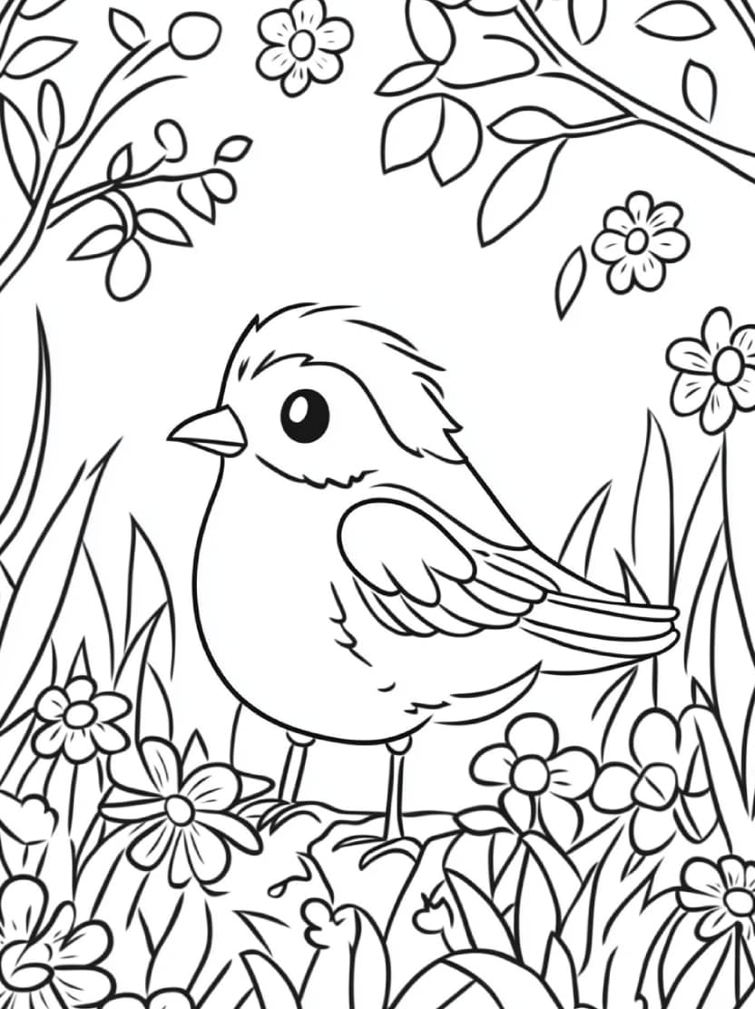 Coloriage Oiseau Dans La Foret