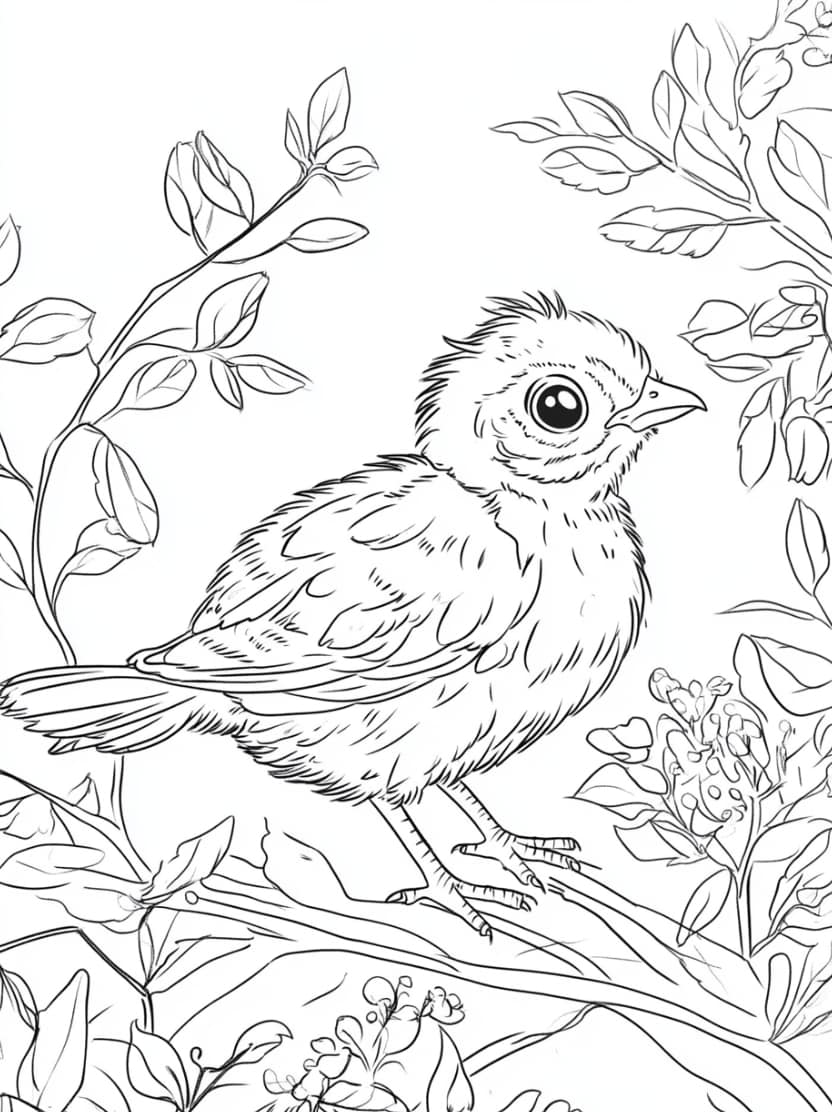 Coloriage Oiseau Et Arbres