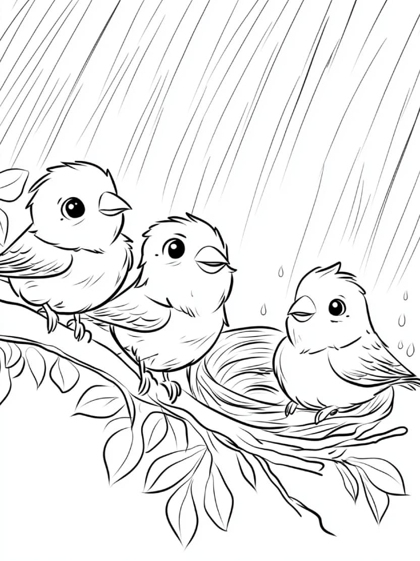 Coloriage Oiseau Famille