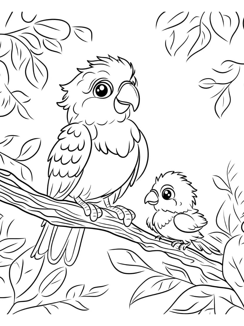 Coloriage Oiseau Mere Et Fille