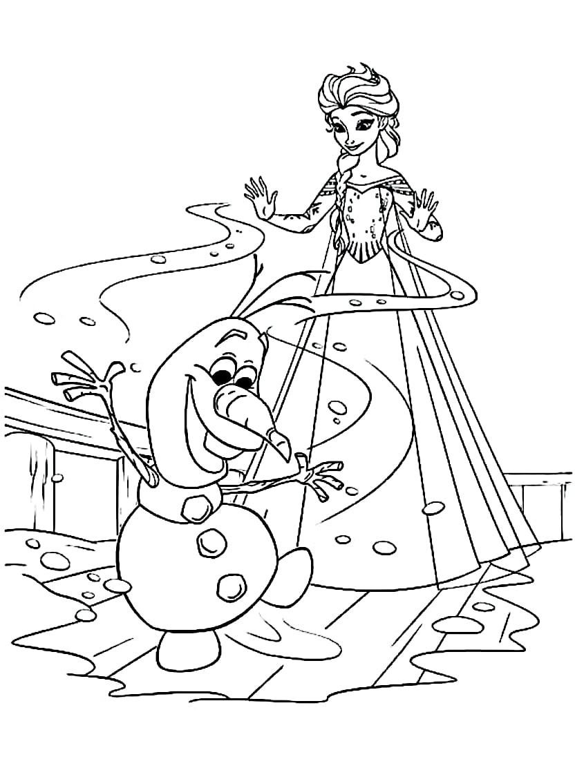 Coloriage Olaf Avec Elsa