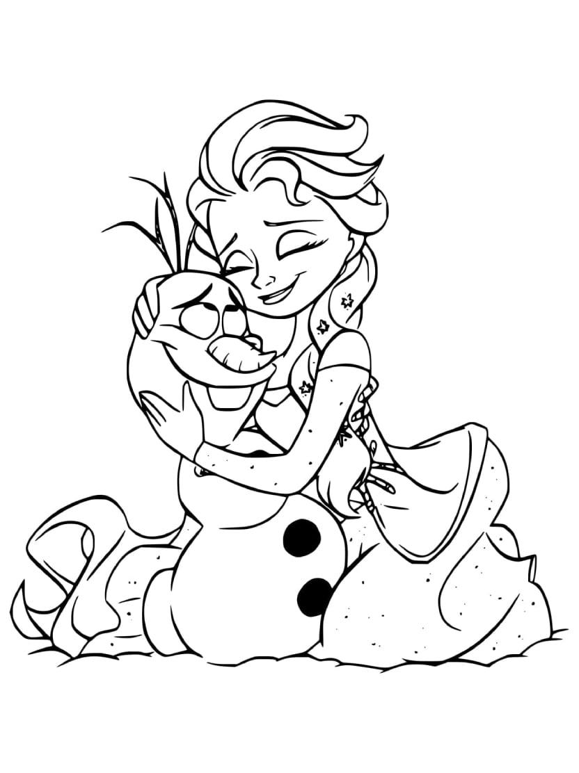 Coloriage Olaf Et Elsa Heureux