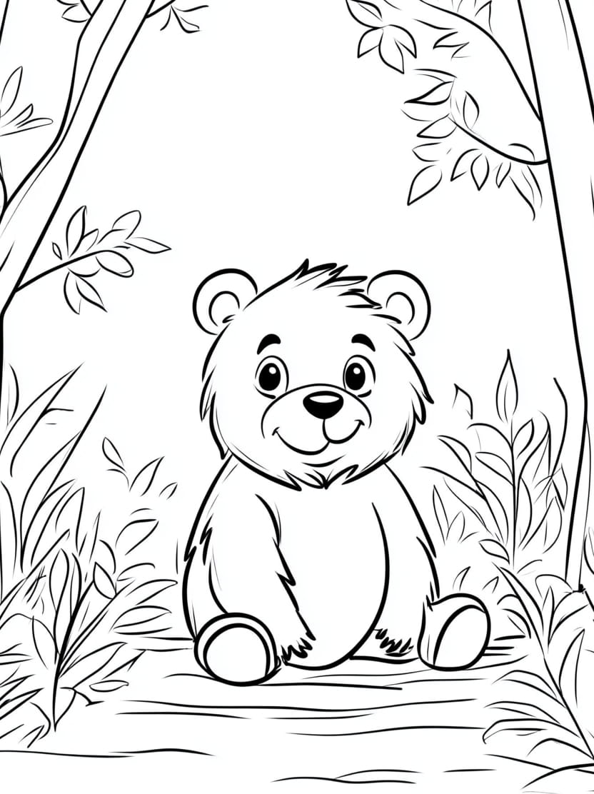 Coloriage Ours Dans La Foret Simple