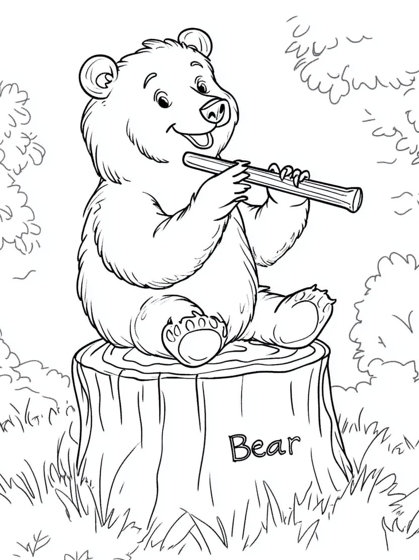 Coloriage Ours Jouant De La Flute