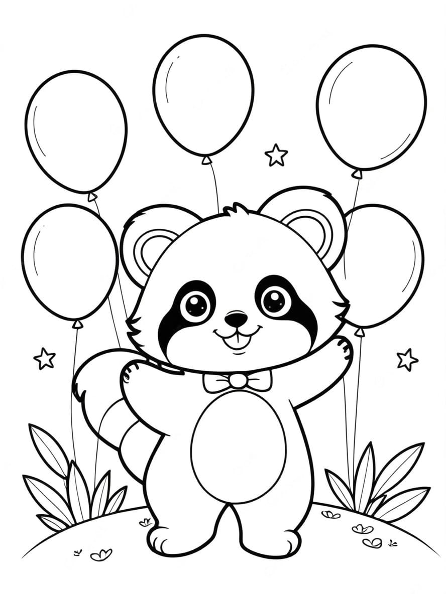 Coloriage Panda Roux Avec Des Ballons