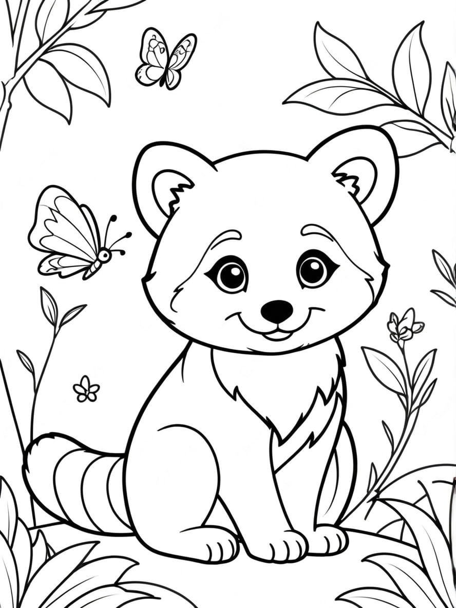 Coloriage Panda Roux Avec Un Papillon