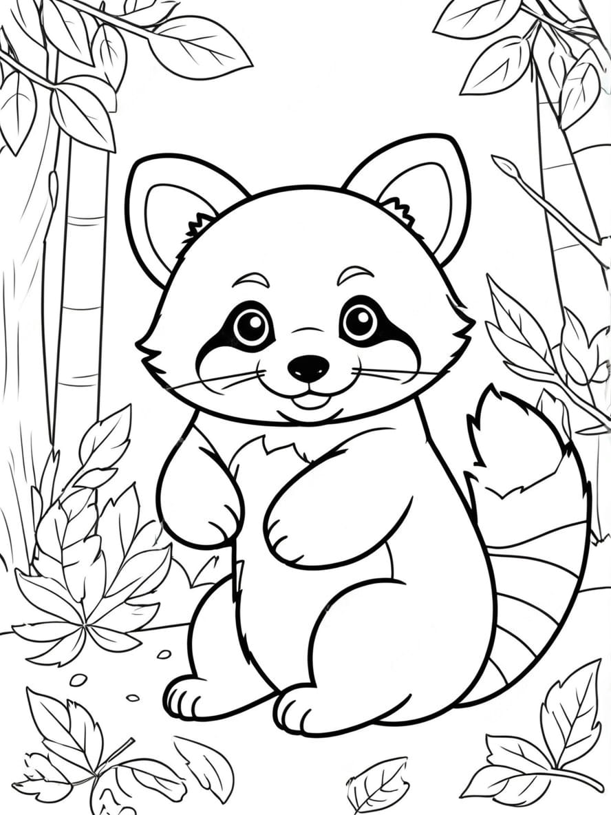 Coloriage Panda Roux En Automne