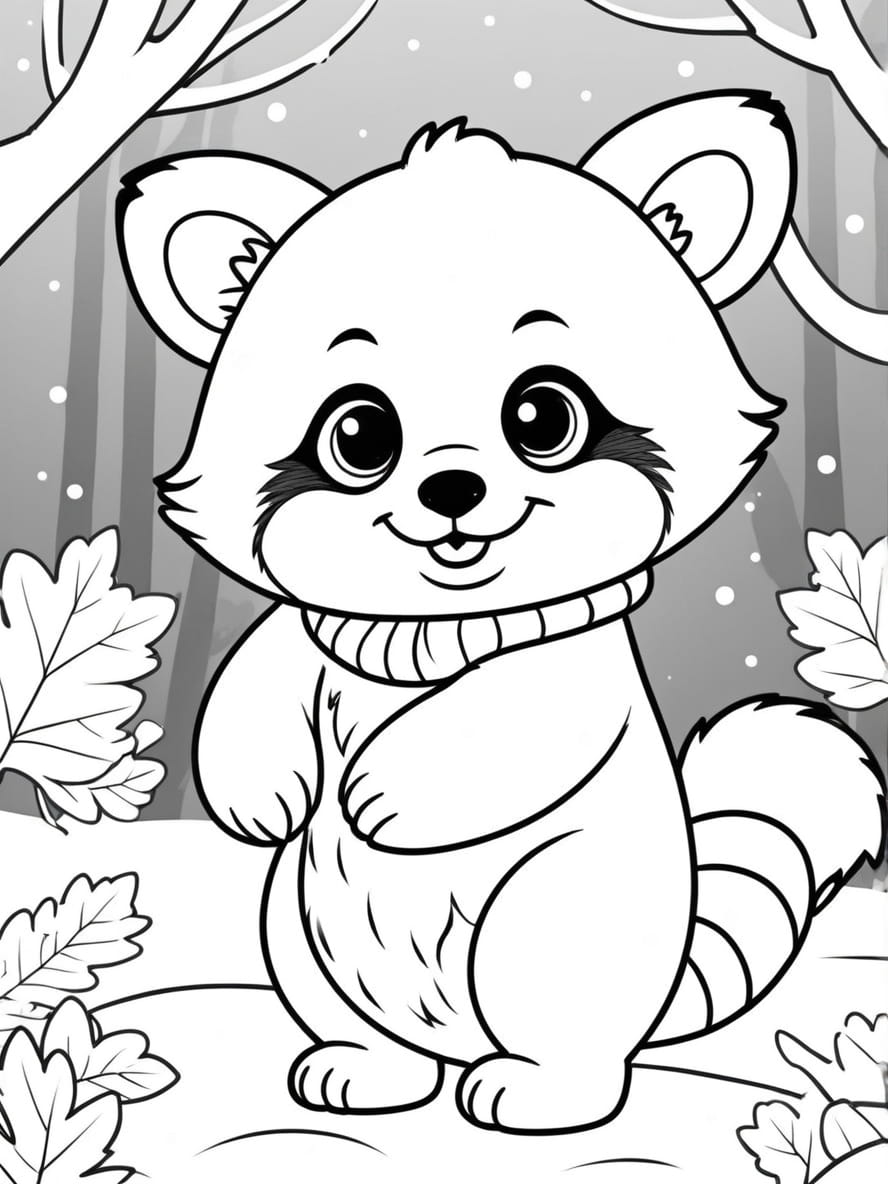 Coloriage Panda Roux En Hiver