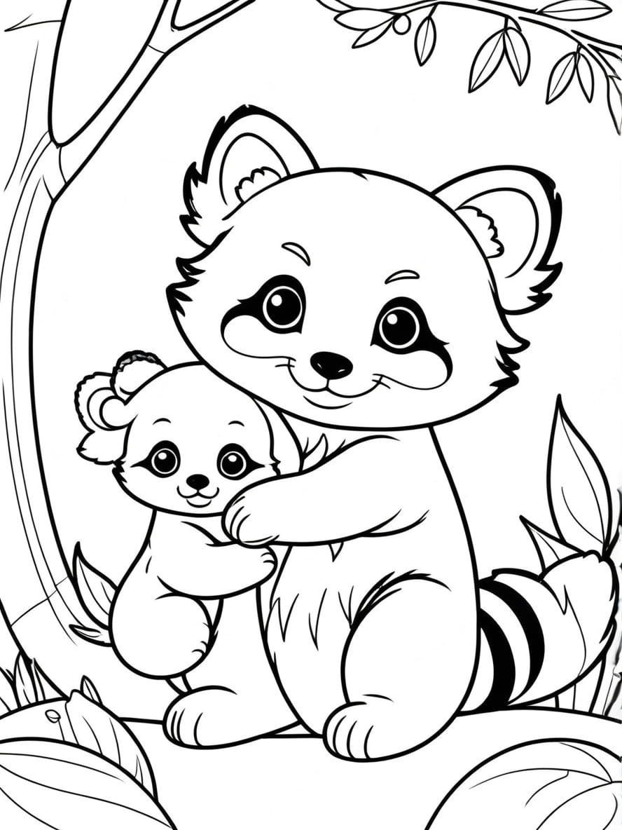 Coloriage Panda Roux Et Son Bebe