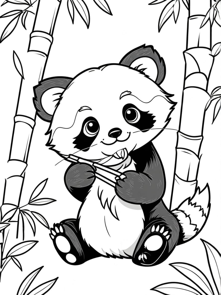 Coloriage Panda Roux Mangeant Du Bambou