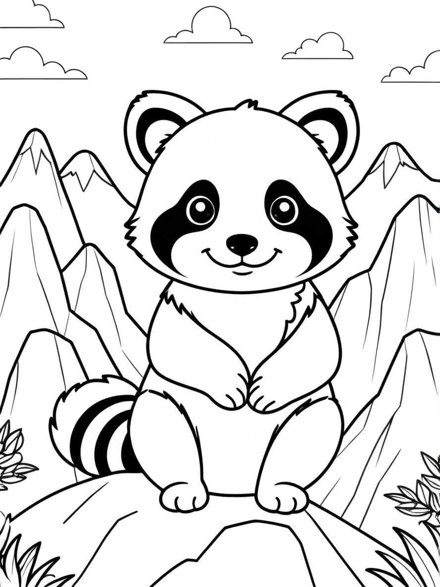 Coloriage Panda Roux Sur Une Montagne