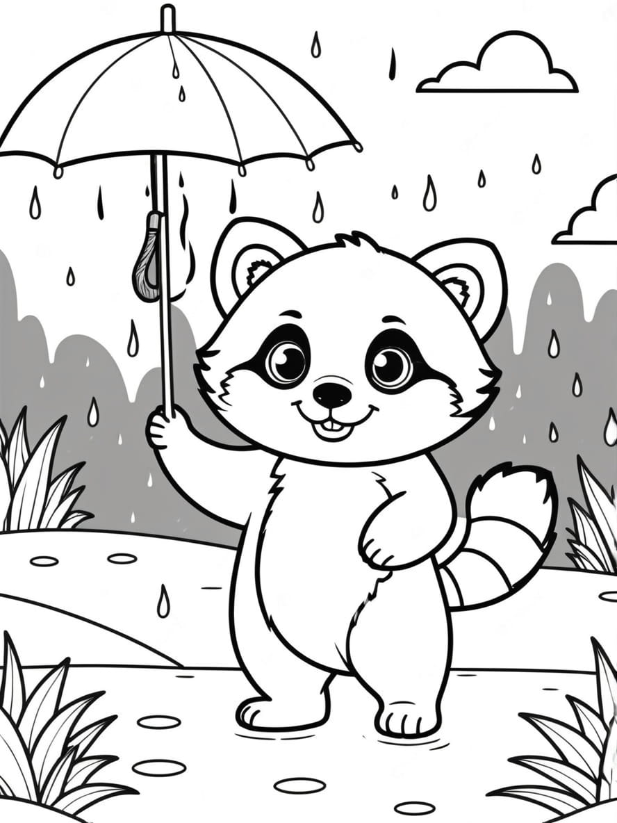 Coloriage Panda Roux Un Jour De Pluie