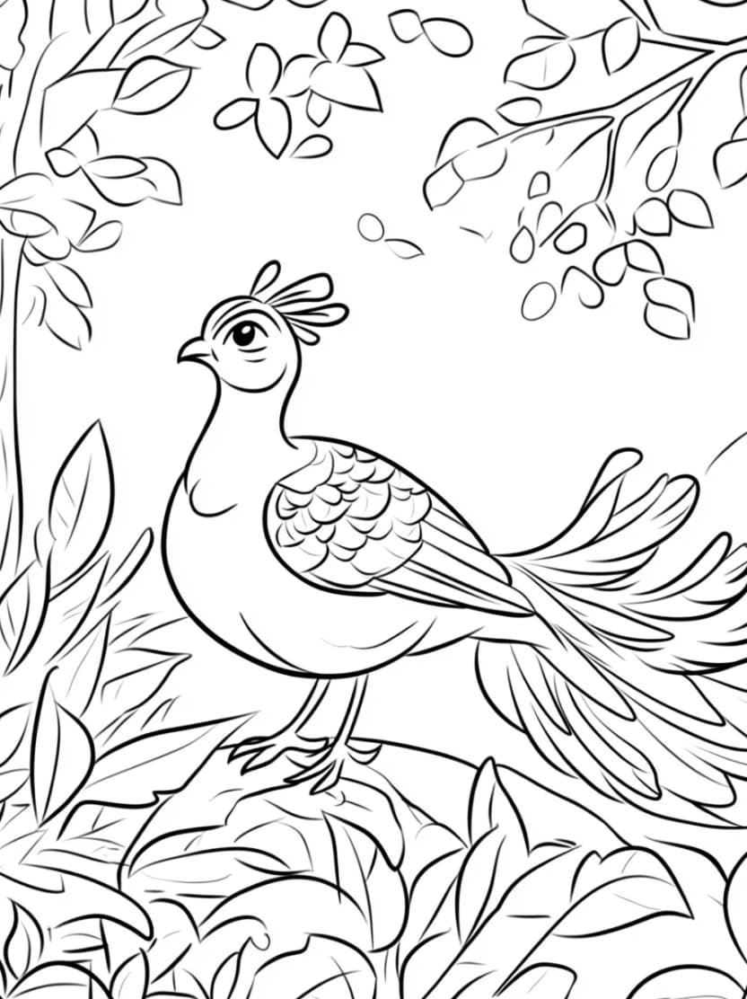 Coloriage Paon Dans La Foret