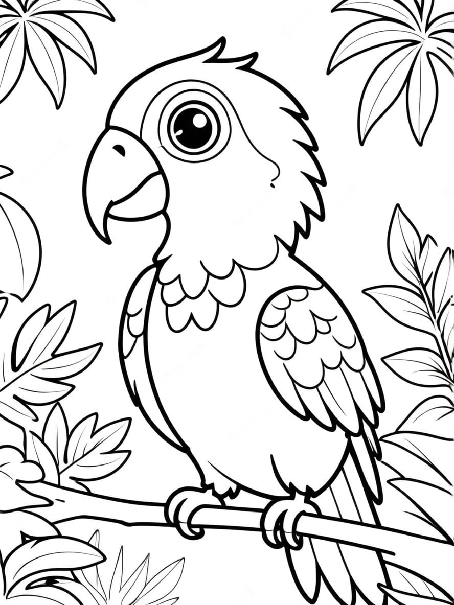 Coloriage Perroquet Dans Une Jungle Tropicale