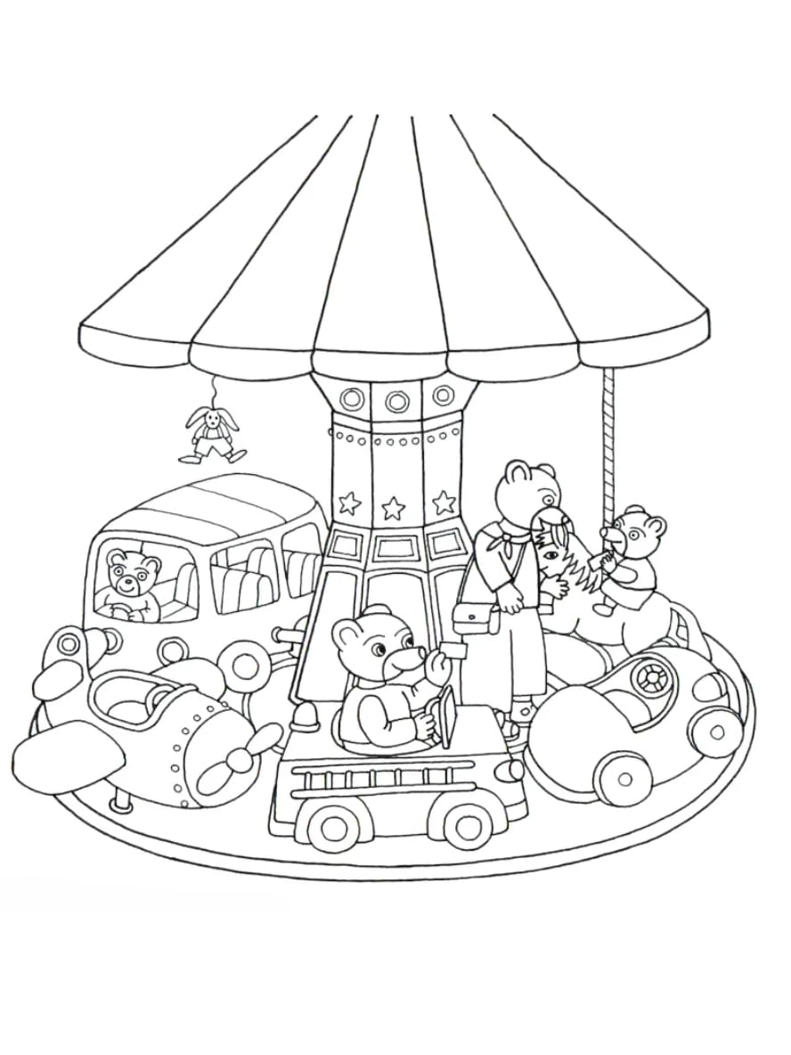 Coloriage Petit Ours Brun Jouant Sur La Grande Roue