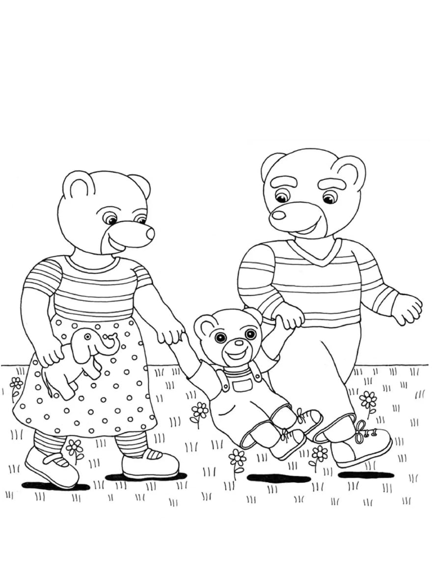 Coloriage Petit Ours Brun Qui Traine Avec Ses Parents