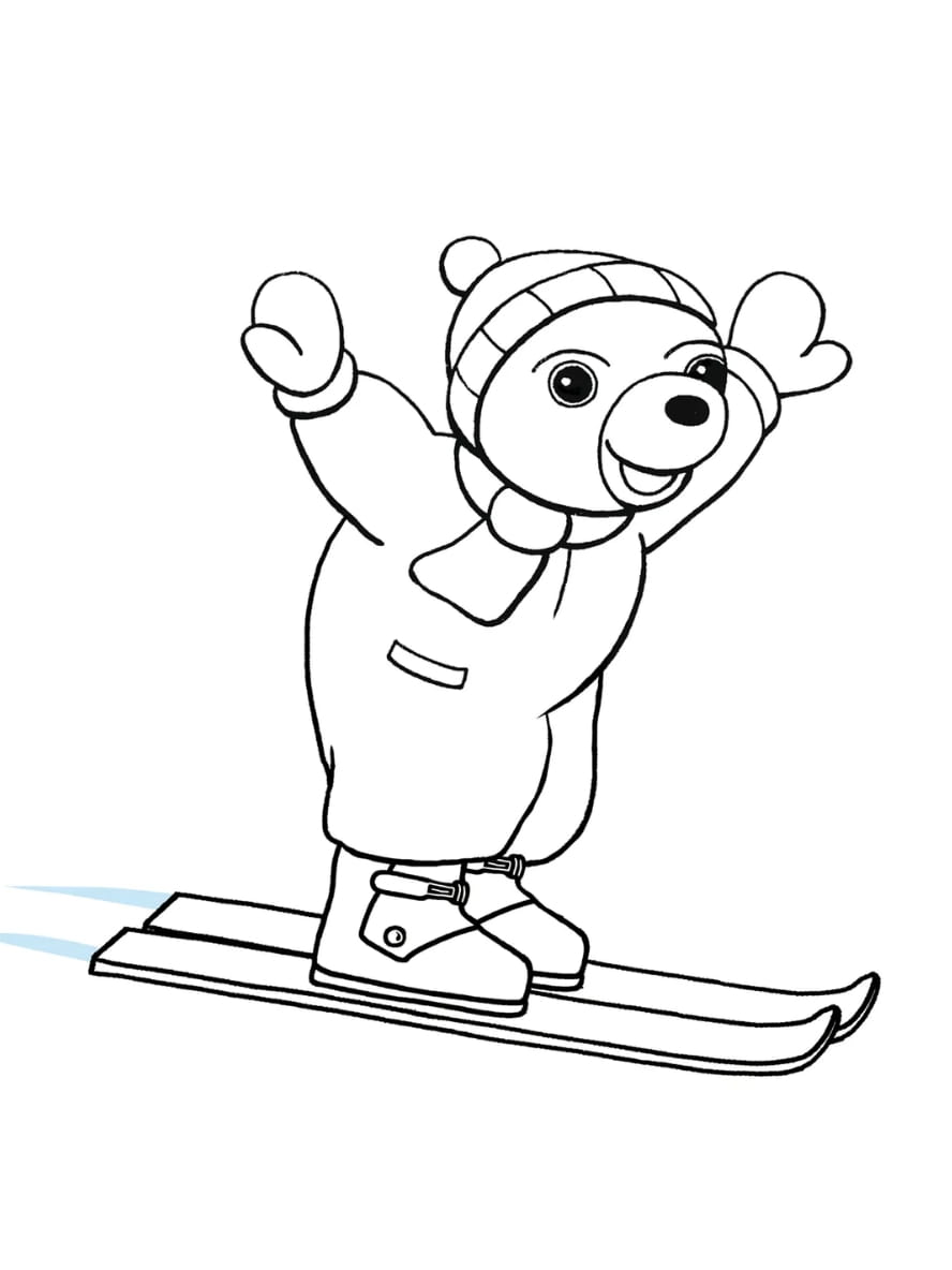 Coloriage Petit Ours Brun Surfant