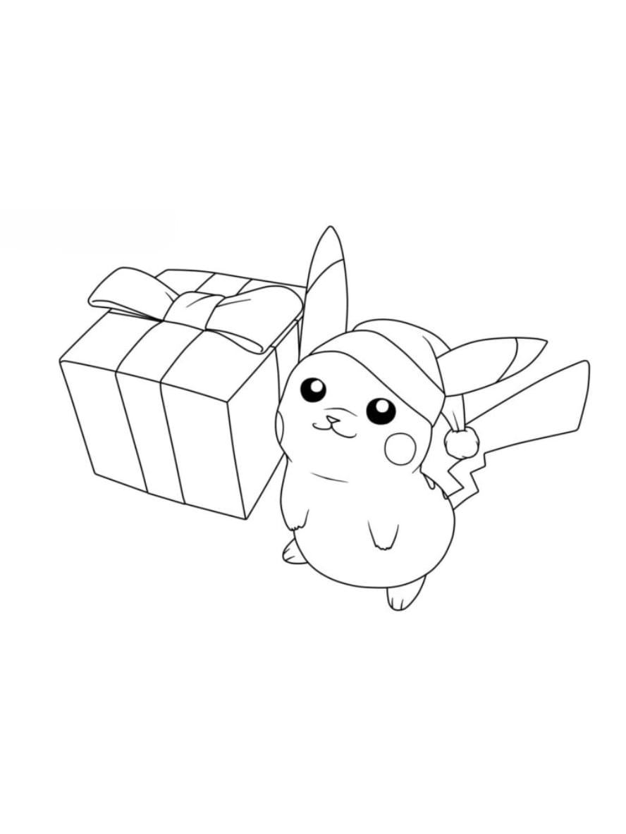 Coloriage Pikachu A Recu Un Gros Cadeau Pour Noel