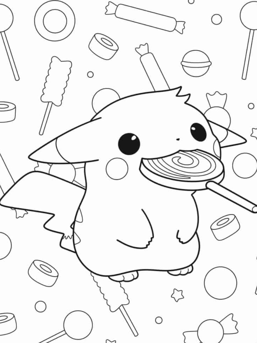 Coloriage Pikachu Mangeant Une Sucette