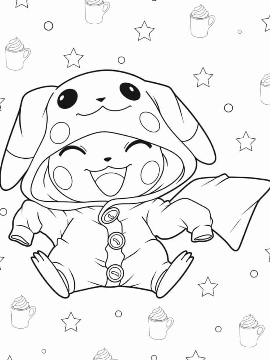 Coloriage Pikachu Mignon Portant Un Impermeable