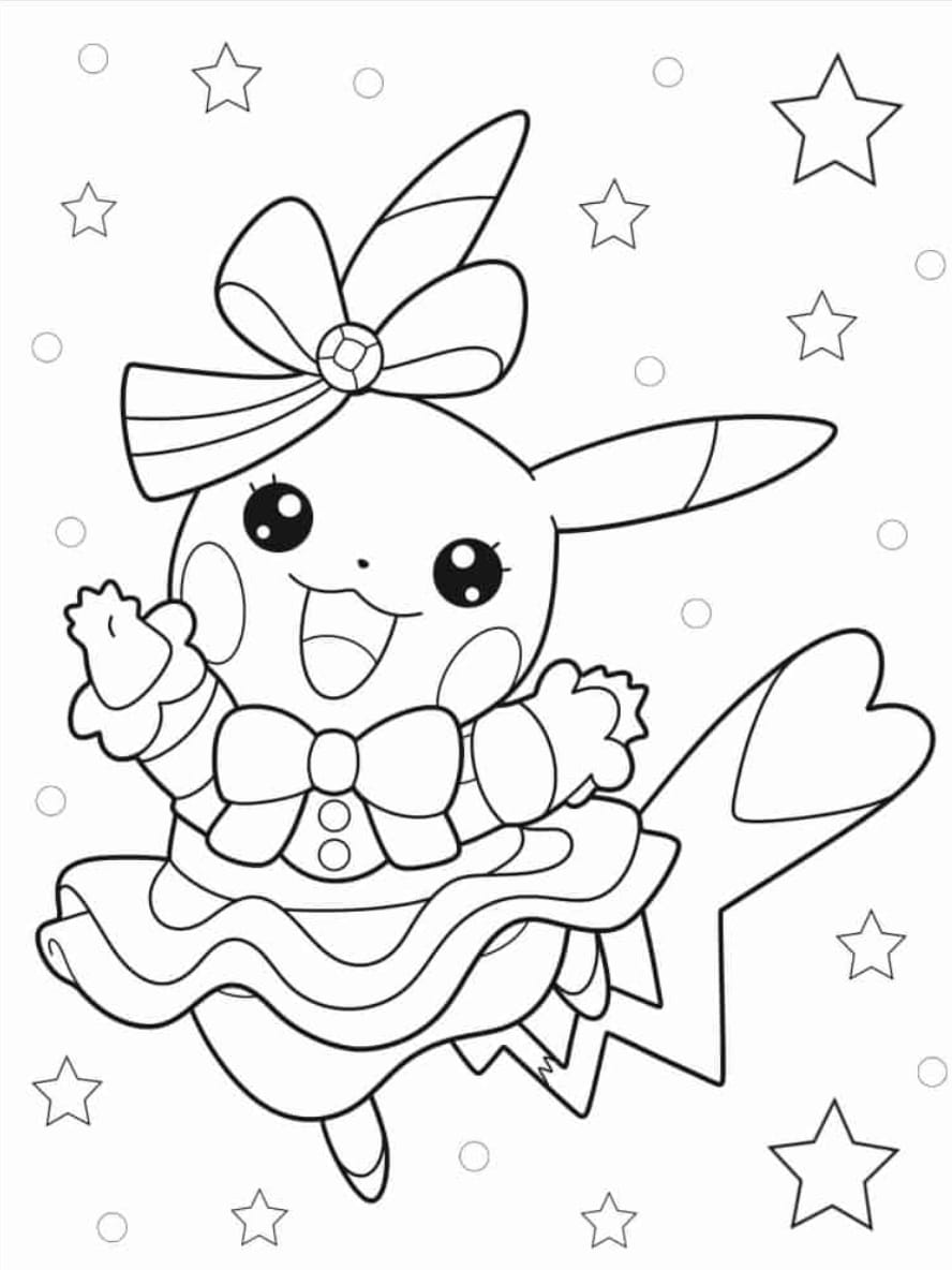 Coloriage Pikachu Portant Une Robe