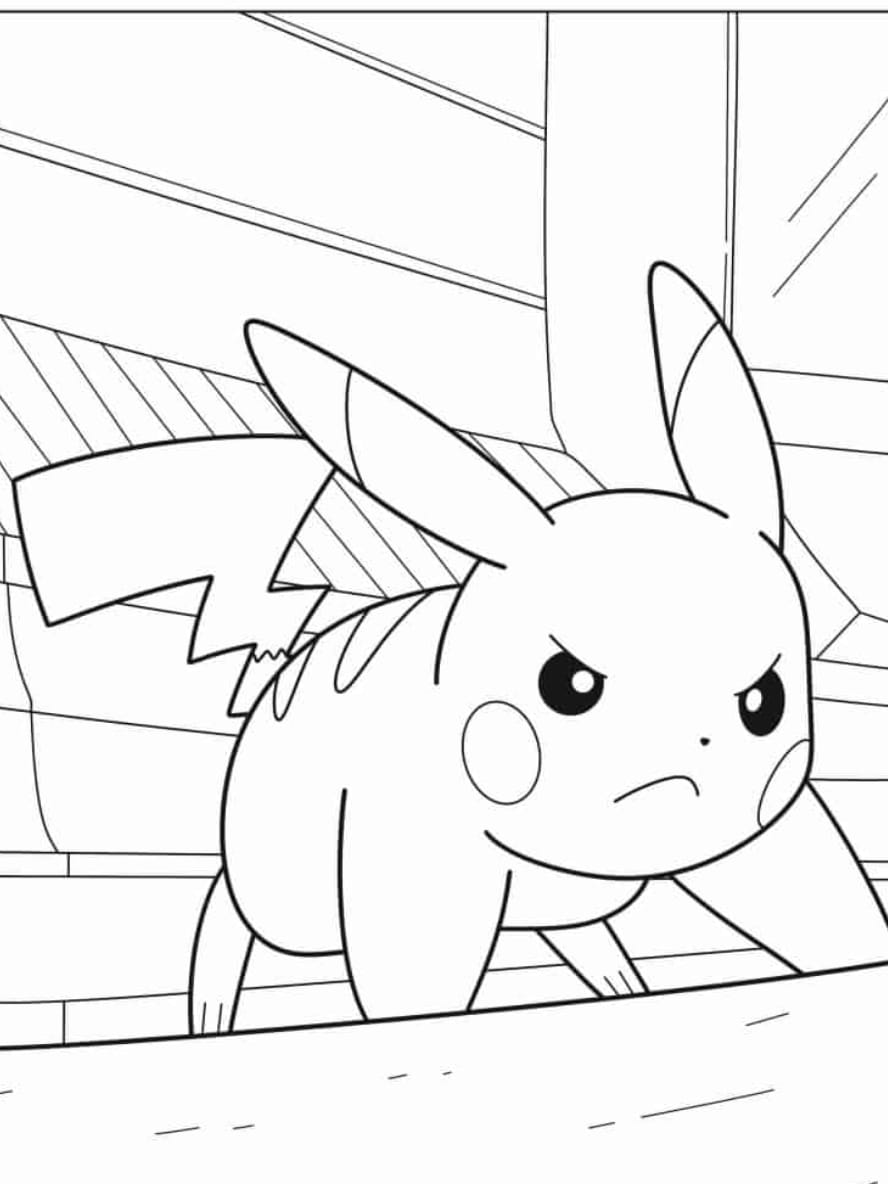 Coloriage Pikachu Pret A Se Battre