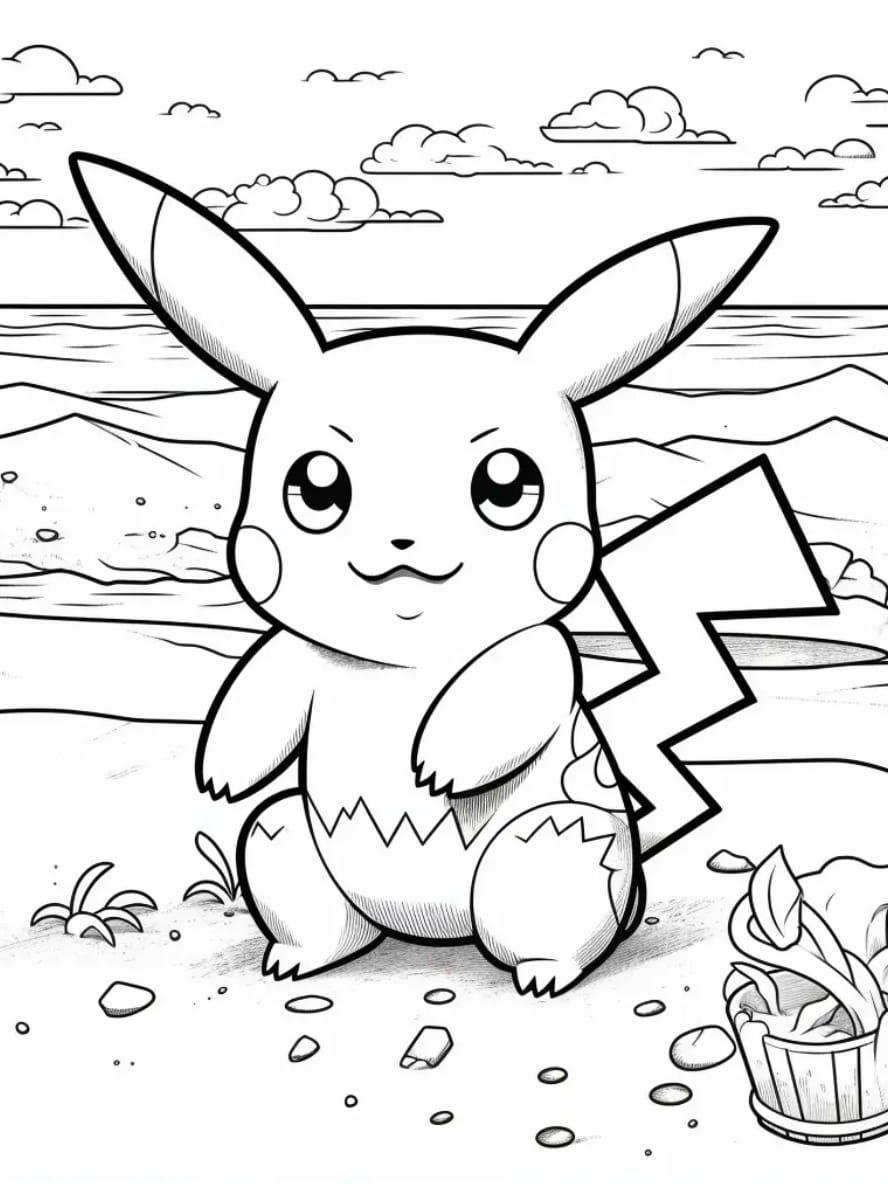 Coloriage Pikachu Sur La Plage