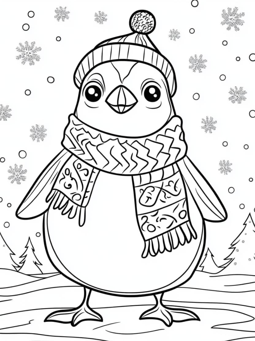 Coloriage Pingouin Chapeau Hiver